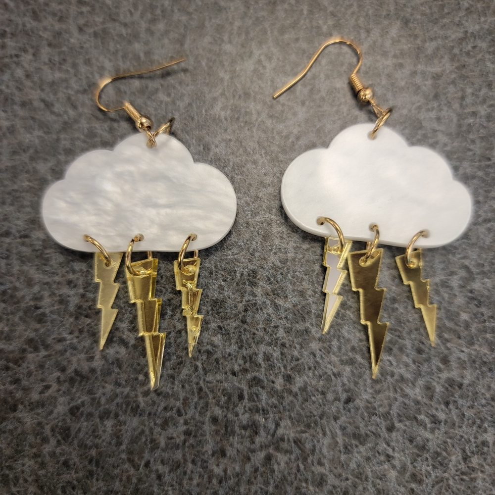 Fashion Jewelry White and Gold Cloud Earrings